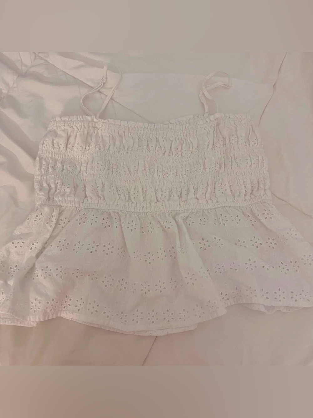 American Eagle Outfitters White Eyelet Smocked Peplum Tank